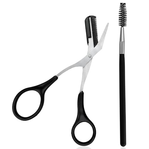 GAEVAZ® Tijeras para Cortar Cejas con Peine desmontable + Cepillo para Peinar y dar Forma a Cejas y Pestañas | Corta Cejas de Forma Profesional desde Casa ideal para Mujeres y Hombres. (Negras)