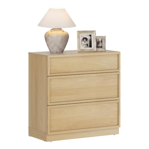Image of WAMPAT Wided Nightstand with 3 Drawers, Modern Tall End Table with Large Storage for Bedroom, Bedroom Wooden Side Table and Closet Organizer, Oak,1 Pcs