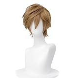 Alacos Short Fashion Spiky Layered Anime Cosplay Wig Unisex Basic New Cosplayer Male Costume Wigs+Wig Cap (Light Brown)