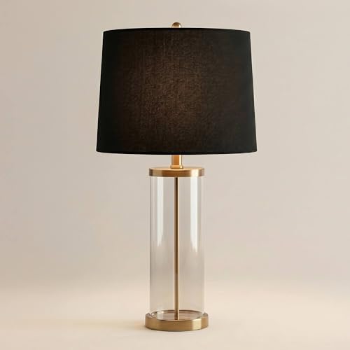 Lámpara de Mesa Moderna 26" Vidrio y Metal Negro