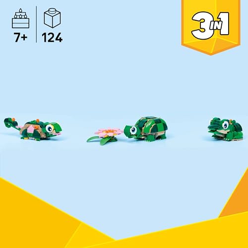 Image of LEGO Creator 3 in 1 Turtle with a Water Lily Flower Toy - Rebuilds into Chameleon or Frog - 31377