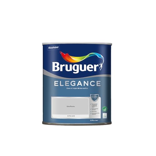 BRUGUER Elegance Pintura Monocapa Extra Mate para Paredes y Techos, Interior y Exterior protegidos, Ultra Lavable, Resistente al Desgaste y Manchas, Con conservante Antimoho, Gris Pluma 750 ml