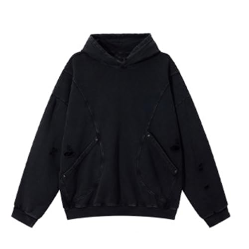 XYGJZ Ripped Hooded Sweatshirts for Men Oversized Solid Color Hoodie