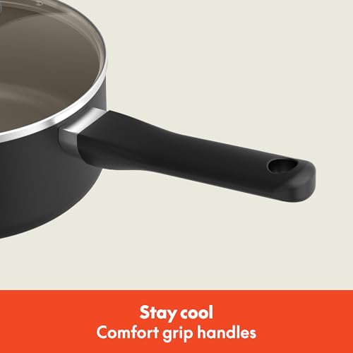 Image of bella 12 Piece Cookware Set with EverGood Ceramic Nonstick Coating, Dishwasher & Oven Safe, All Stovetops Compatible, Tempered Glass Lids and Cool Touch Handles, Black