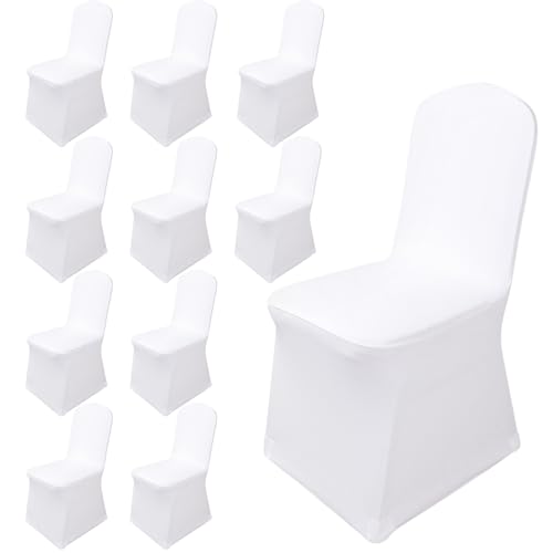 BORDEAG Stuhlhussen Weiß 10 Stück Universeller Stretch Stuhlbezug Abnehmbarer Elasthan Spandex Stuhlbezüge Waschbarer Hussen für Stühle Elastisch Stuhlschutz Stuhlbezug für Hochzeit Party Hotel