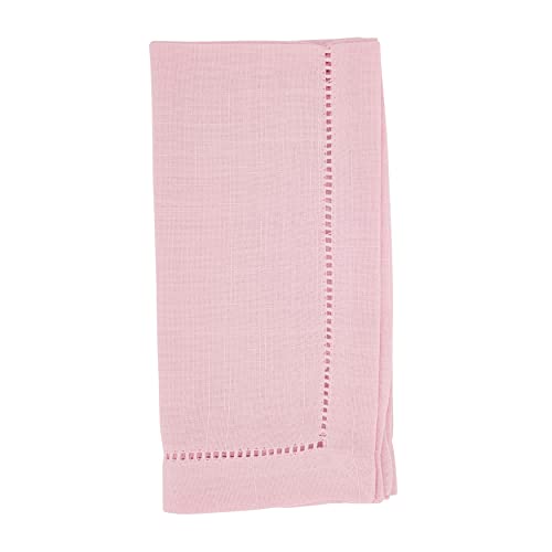 SARO LIFESTYLE Classic Hemstitch Cloth Napkins (Set of 12) - Elegant Everyday Dinner Napkins with Textured Fabric and Hemstitched Border for Dining Tables and Formal Entertaining, 18"x18", Pink
