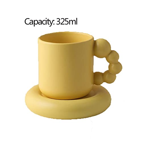 Kaffeetasse Kreativer Ball-Griff-Design-Wasser-Tasse Niedliches Mädchen-Home-Frosted Cup-Kaffee-Milch-Becher-Untertasse Set Teetasse (Color : Geel)