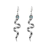 ALRNBY Pendientes de serpiente para mujer, aretes de serpiente dorados, aretes de plata y negro, aretes largos de diamantes de imitación brillantes para hombre