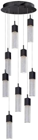 ET2 E22769-89BZ Fizz III Rectangular Bubble Glass Cube LED Round Pendant Ceiling Lighting, 9-Light 67.5 Watts, 12" H x 16" W, Bronze