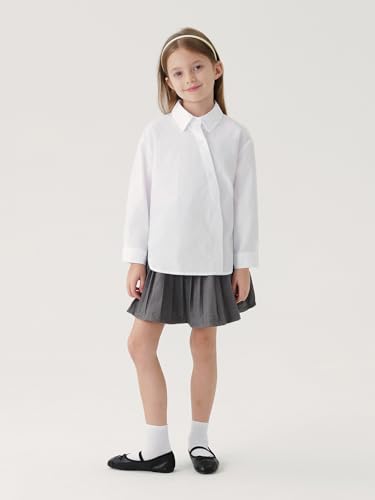 marc & janie Girls Preppy Style Lapel Irregular Button Placket Shirts Kids Cotton Loose Blouses Tops 2412712