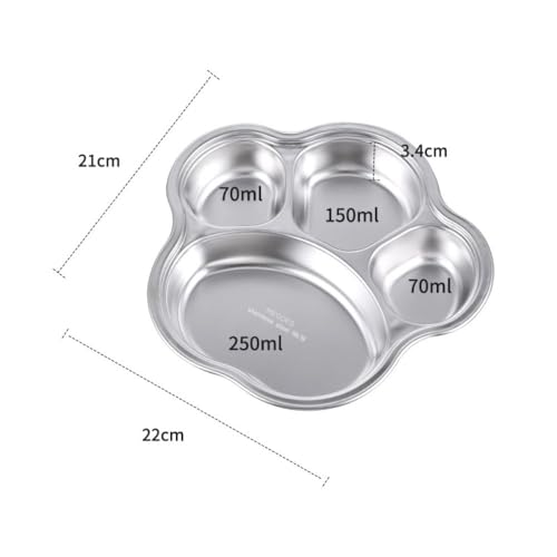 Image of Happy Hues Stainless Steel Divided Meal Plate Tray-3 Compartments Dinner Dish for Baby (Paw)