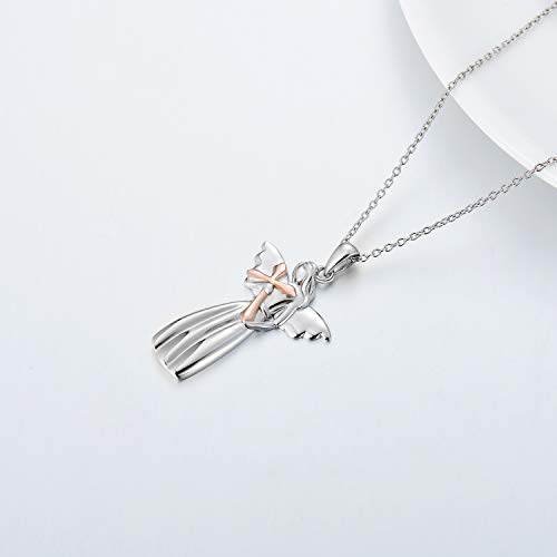 SIMONLY Peace Angel Cross Necklace for Women Sterling Silver Peace Sign Cross Pendant Necklace Heart Love Jewelry3