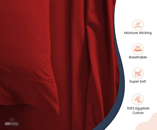 Sgi 100% Egyptian Cotton 600 Tc Sheet Set Soft & Smooth Sateen Weave 4 Pc Sheet Set - 1 Fitted Sheet, 1 Flat Sheet & 2 Pillowcase 15" Inch Deep Pocket (Short King, Burgundy Solid) #TOP2