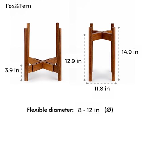 Fox & Fern Mid Century Modern Plant Stand, Indoor Plant Stand, Tall Plant Stand Indoor, Plant Stands, Plant Holder - Excluding Plant Pot - Tall - Adjustable Width 8" To 12" - Strand Woven Bamboo #TOP5