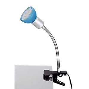 Trango 2989-010 Lampe à pince LED *EASY* lampe de table avec 1x lampe de lecture à ampoule LED GU10 3000K blanc chaud lampe à pince avec verre bleu, abat-jour, spot à pince, veilleuse, lampe de bureau