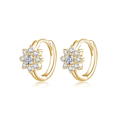 Reffeer Solid 925 Sterling Silver CZ Flower Hoop Earrings Huggie for Women Teens Cluster Flower Hoop Earrings Spring