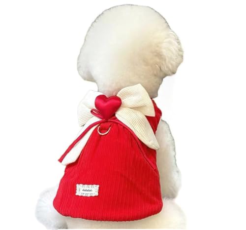 ISUPY 犬服 スカート ドレス 可愛い ペット服 ワンピース 秋冬 お姫様 洋服 ペットウェア ドッグウェア ボア 蝶結び 袖なし 小型犬 中型犬 猫服 人気 ファッション お正月 新年 着物 記念撮影 お出かけ (S,レッド)