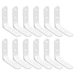COEWUR 12 PCS White Shelf Bracket 90 Degree L Brackets for Shelves Heavy Duty Metal Small Floating Shelf Brackets for Home Kitchen Office, 80mm/3.15inch