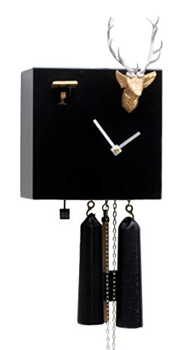 Rombach & Haas Moderne Kuckucksuhr Klassik im Kubus modern schwarz mit Hirsch Cover