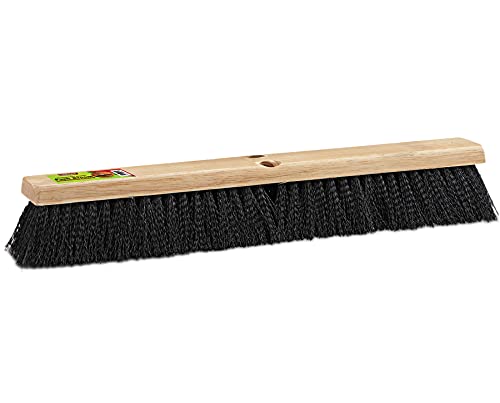 Image of Black Indoor Push Broom Head - Heavy Duty Hardwood Block - Polypropylene Bristles - Deck Scrub Brush - Two Threaded Handle Holes for Better Assist (36 inch)