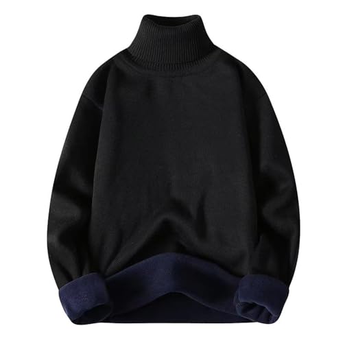 ZWENDE Men Fleece Pullover Comfortable Warm Men Pullover High Collar Black Men Pullover Slim Fit Men Basic Pullover Winter Thick Men Pullover A-Black1 4XL