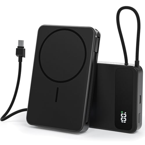 Magnetic Power Bank, 10,000mAh Wireless Portable Charger for Mag-Safe 15W Fast Charging, Battery Pack with USB-C/Lightning Cable 22.5W In/Out for iPhone 16/15/14/13/12 Series, AirPods & More Pink