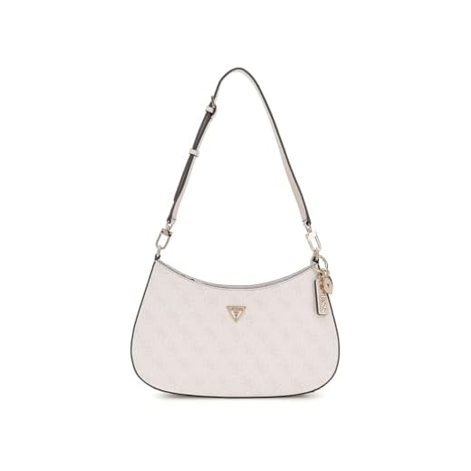 GUESS Noelle Shoulder Top Zip Bag, Borsa a Donna, Logo Bianco, Taglia Unica
