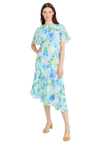 Image of Maggy London Women's Maggy London Women's Dresses Short Flutter Sleeve Fit and Flare Dress with Asymmetric Hem Tier