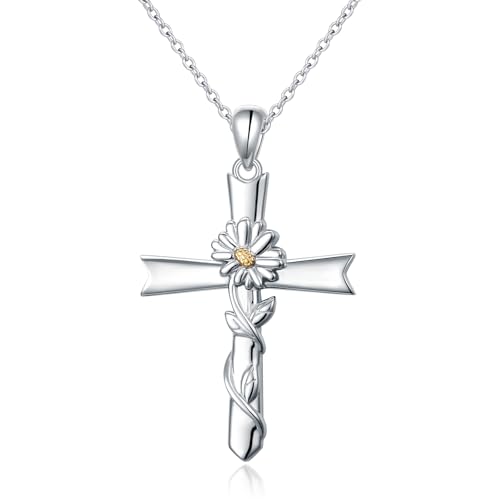 925 Sterling Silver CZ Cross Necklaces Abalone Shell Flower Pendant Sunflower/Daisy/Crown/Hummingbird Animals Necklace Adjustable Chain Jewelry Present Birthday Chrismas Valentine For Women