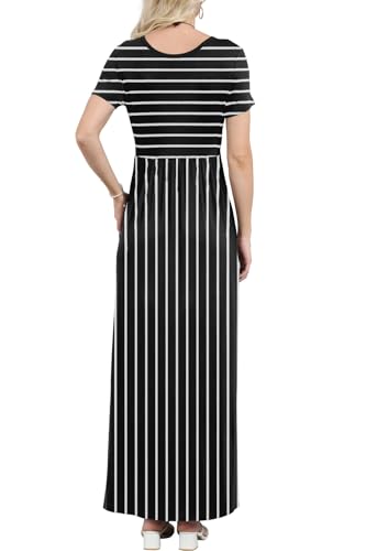 Image of EUOVMY Women's Short Sleeve Loose Plain Maxi Dresses Casual Vacation Long Dresses with Pockets