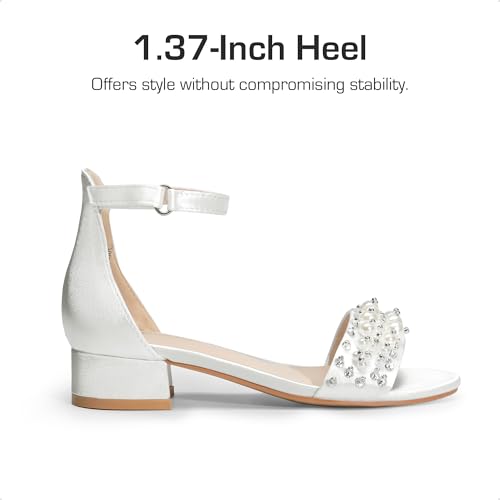 DREAM PAIRS Girls Sandals Low Heel Pump Ankle Strap Pearl Dress Flower Wedding Party Shoes for Little Kid/Big Kid3