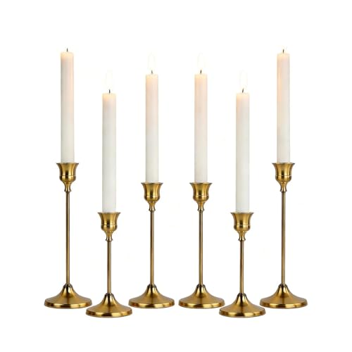 6 Pièce Chandeliers Doré Bougeoirs, Laiton Mariage Décoratifs, Bougeoir Doré, Bougeoir Décoratif Vintage Chandelier16/19/22 cm, Vintage et Modernes pour...
