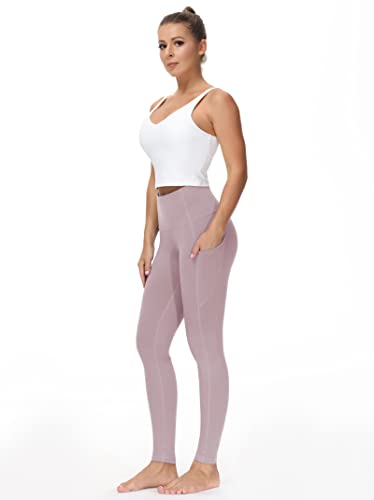 Image of THE GYM PEOPLE Thick High Waist Yoga Pants with Pockets, Tummy Control Workout Running Yoga Leggings for Women