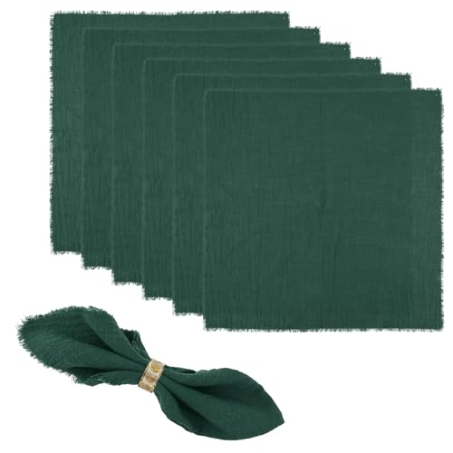 6 PCS Cloth Napkins 42 X 42cm Dinner Table Cotton Napkins Cotton Meal Mat With Fringe Versatile Square Rustic Fringe Napkins for Dinner, Wedding and Parties (Dark Green) - Image 5