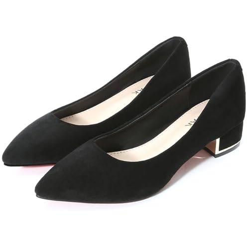 WUIWUIYU Womens Suede Pumps Low Heels Stacked Block Heeled Pumps Shoes Wedding Party Causal Flats Shoes4