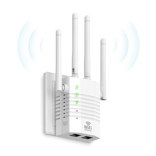 AOOEPU 1200Mbps Dual - Band WiFi Extender Signal Booster, WiFi Extender with 4 Antennas, WiFi Booster Covers Up to 12880 Sq.ft & 105 Devices, WiFi Repeater with Wall - Plug Signal Booster for Home
