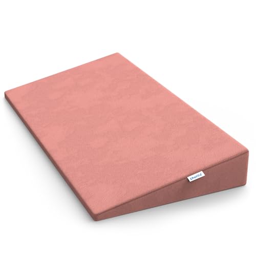Image of Cherilo Full Size Elevated Wedge Pillow for Baby Crib & Mattress, Helps to Elevate Baby for Acid Reflux, Colic, GERD, Heat Burn & Vomiting | 28 inch x 14 inch x 3.5 inch | - with Removable Velvet Cover - Peach
