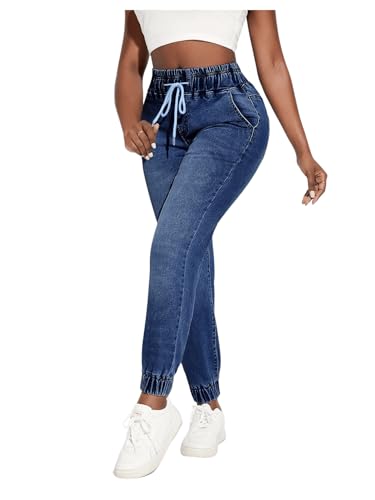Floerns Women's Drawstring Elastic Waisted Stretchy Denim Trousers Jeans Jogger Pants3