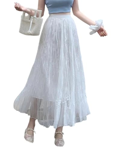 Pulcykp Women Pleated Chiffon High Waist A-Line Skirts Summer Thin Beach Big Swing Solid Umbrella Skirt2