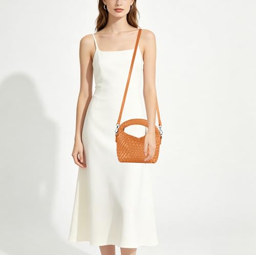 Image of Woven Crossbody Bag Small Tote Cute Purse for Women,Top Handle Handbag Pu Leather Shoulderbag with Detachable Strap