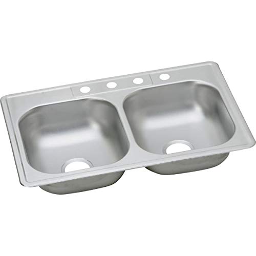 Image of Dayton Stainless Steel 33 inch x 21-1 /4 inch x 6-9 /16 inch, 2-Hole Equal Double Bowl Drop-in Sink