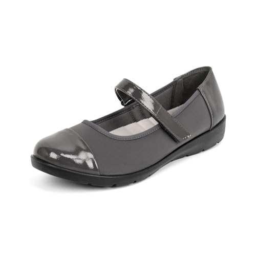 ACANER Women’s Orthopedic Mary Jane Flats Round Toe Comfortable Bunions Walking Shoes Dressy Orthotic Work Shoes with Arch Support(Grey,8)
