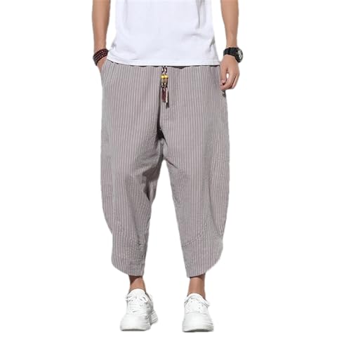 Man Summer Casual Men's Pants Striped Baggy Pants Cotton Linen Wide Leg Harem Trousers for Men