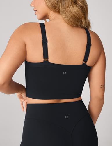 Hugcurve Adjustable Longline Sports Bra Square Neck Workout Tank Crop Tops for Women with Built in Bra Padded Camisole3