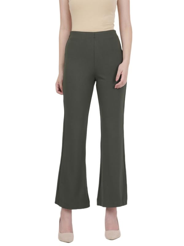 Image of GO COLORS Soft Cotton Stretch Flared Pant Full Length for Women| Breathable, High Rise