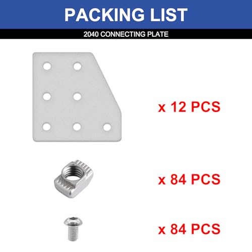 Image of 12pcs 2040 L Corner Bracket Joining Plate T Slotted Accessories 7-Hole 2040 Hardware Connector 2040 with T Nuts and Screws Silver