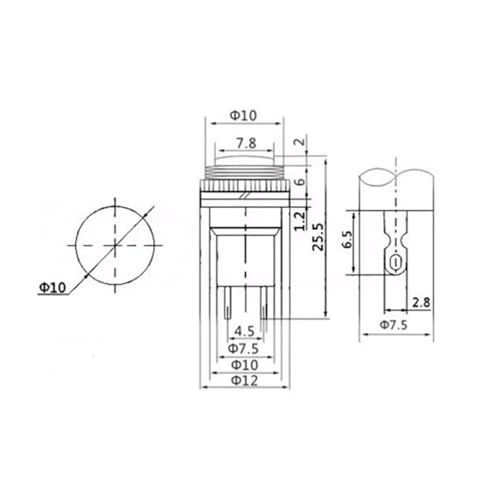Interruptor de botón de 10 mm verde para paneles de control domésticos y simulación 3