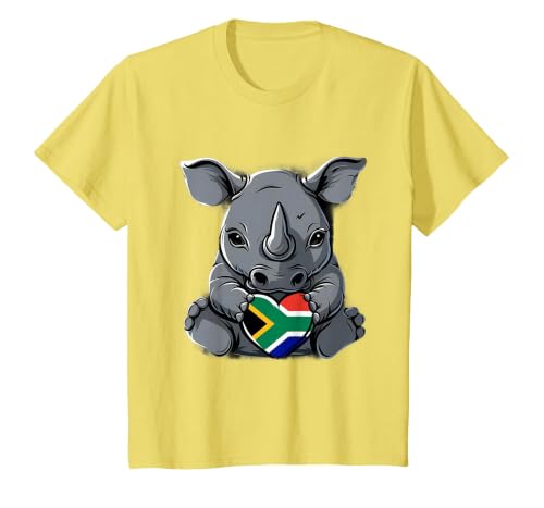 South Africa Flag Cute Rhino Heart South African Pride T-Shirt, Youth, Lemon Yellow, Small