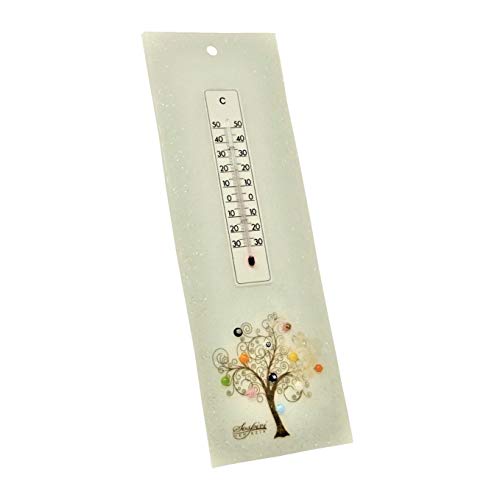 SOSPIRI VENEZIA Thermomètre Intérieur Extérieur Température Analogique de -30 à +50°C Arbre de Vie Verre Murano Décoré Murrines Fabriqué à la main Made in Italy cm10x30 (Blanc) Cover