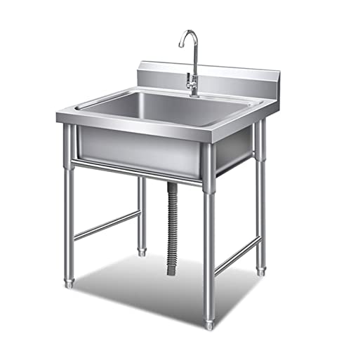 WWJQ Evier INOX De Cuisine - Évier De Cuisine Carré avec Égouttoir À Crépine, 50cm 60cm Évier De Restauration Autoportant pour Intérieur De Jardin Extérieur, Antirouille (Size : 50x50x80cm)